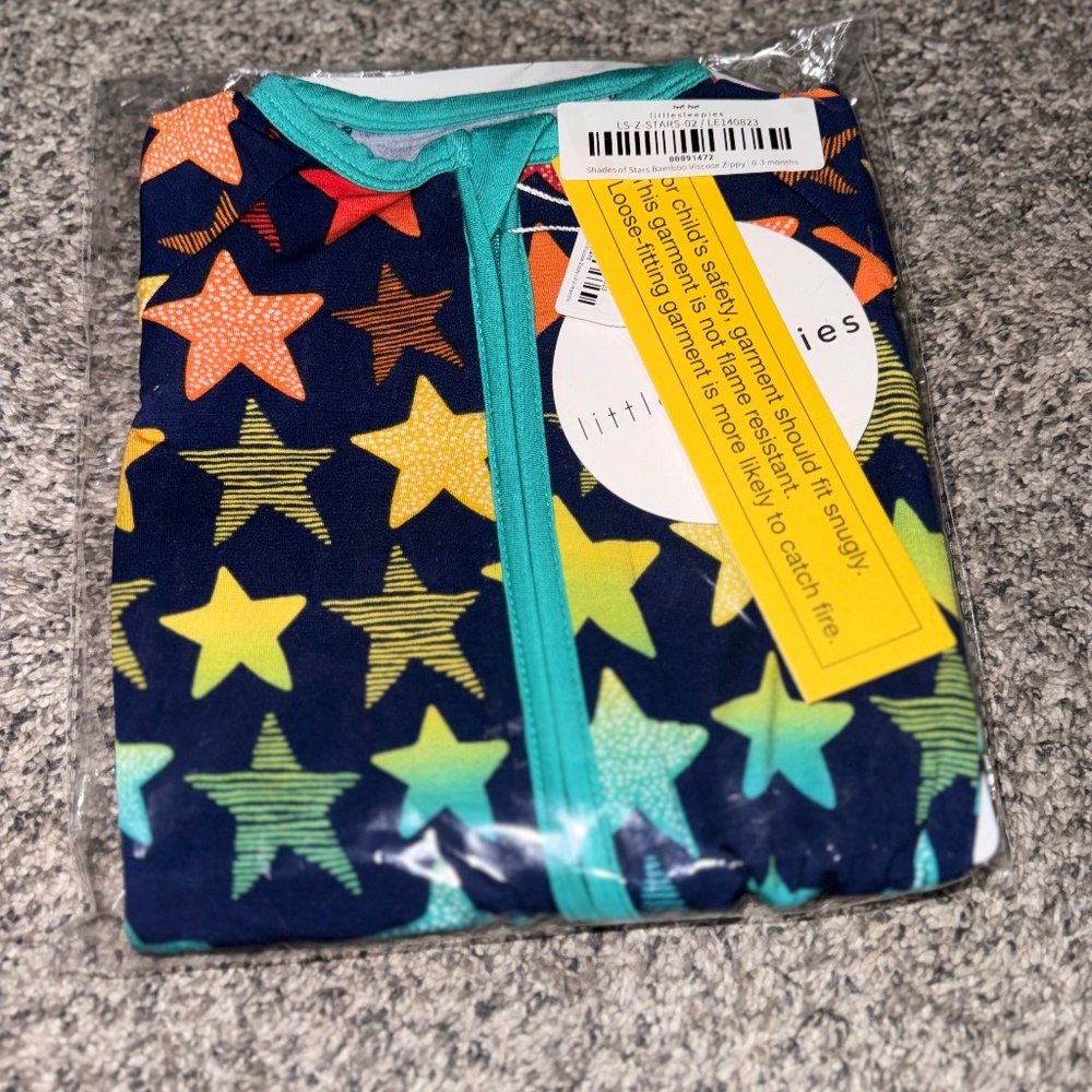 Star Showers Navy Zippy Bamboo Sleeper Rainbow Stars 0-3 NEW